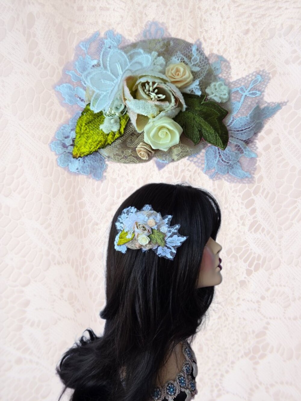 Handmade Cream and Blush Velvet Rose and Lace Posey Hair Clip  Cottage Balletco